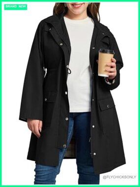 Plus Size Waterproof Raincoat Windbreaker Hooded Trench Coat with Pockets